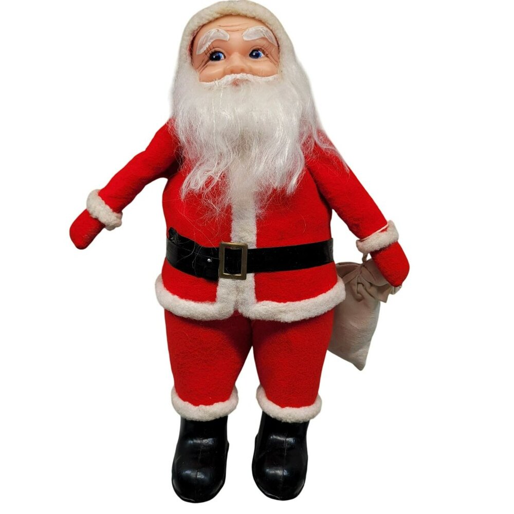 Santa Claus Standing‎ Doll Toy Sack Figurine Christmas Hard Plastic Face Vtg MCM